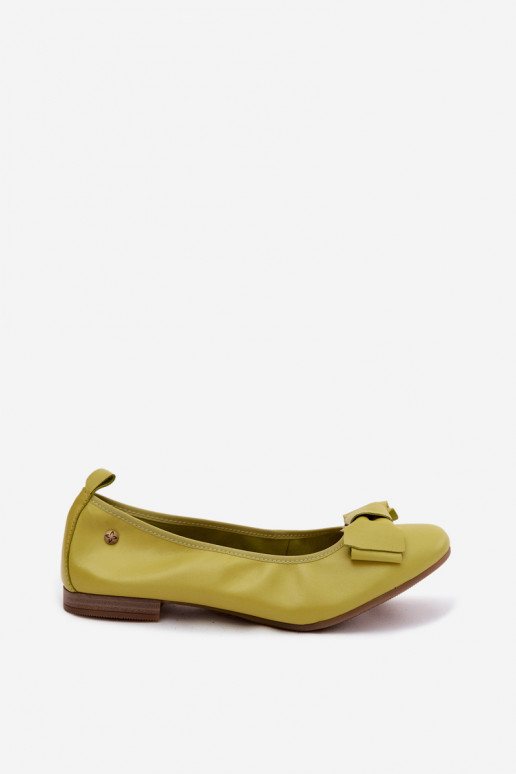 Leather Ballerinas With Bow Maciejka P6802-09 Lime