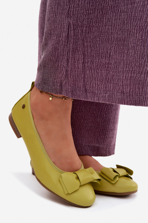 Leather Ballerinas With Bow Maciejka P6802-09 Lime