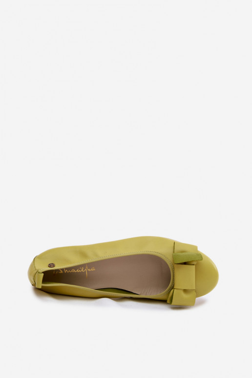 Leather Ballerinas With Bow Maciejka P6802-09 Lime