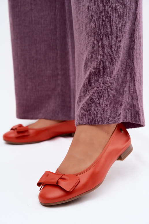 Leather Ballerinas with Bow Maciejka P6802-18 Orange