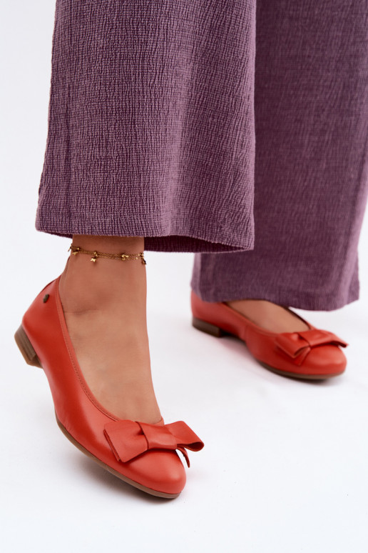 Leather Ballerinas with Bow Maciejka P6802-18 Orange