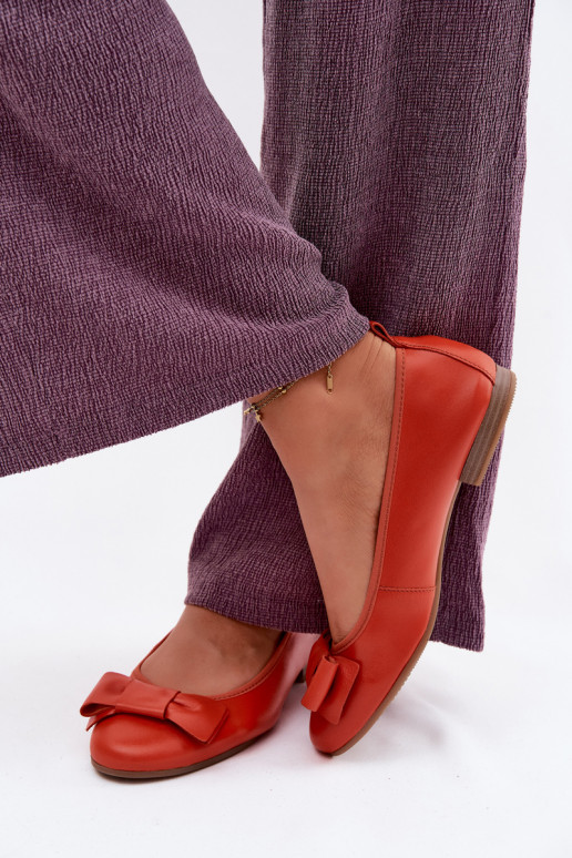 Leather Ballerinas with Bow Maciejka P6802-18 Orange