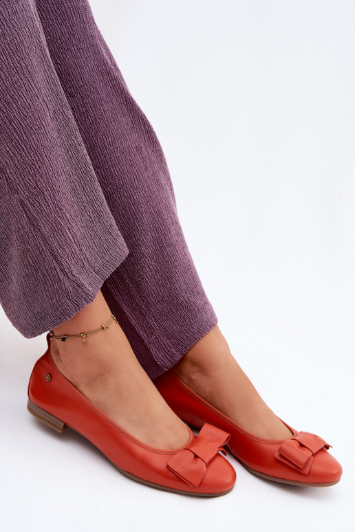 Leather Ballerinas with Bow Maciejka P6802-18 Orange