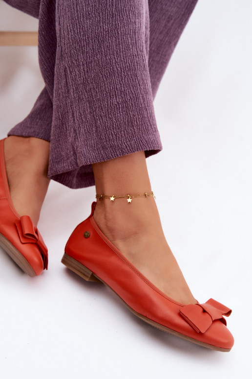 Leather Ballerinas with Bow Maciejka P6802-18 Orange
