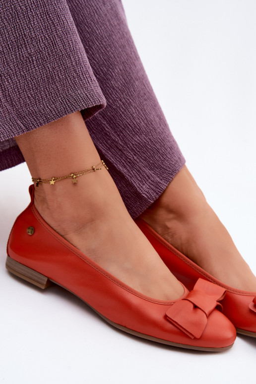 Leather Ballerinas with Bow Maciejka P6802-18 Orange