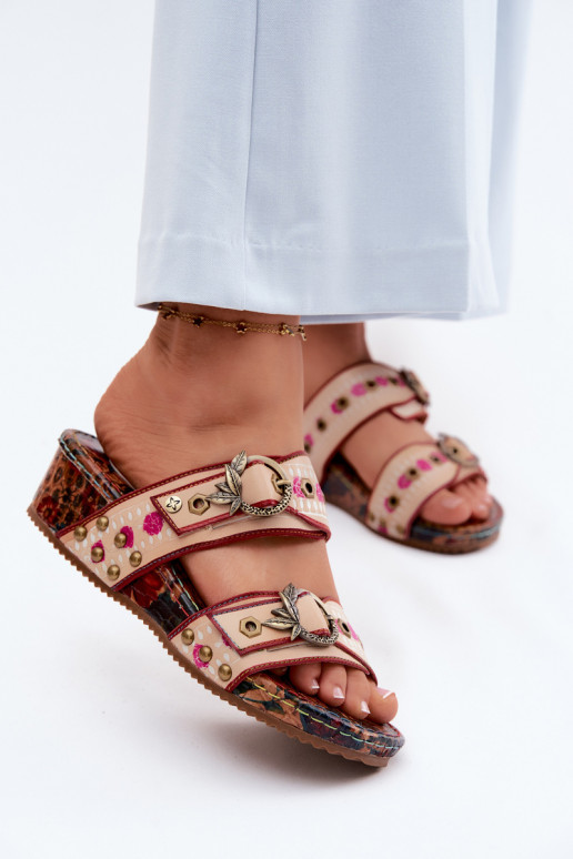 Leather patterned women's slippers with platform in various colors