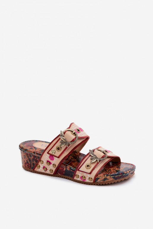 Leather patterned women's slippers with platform in various colors