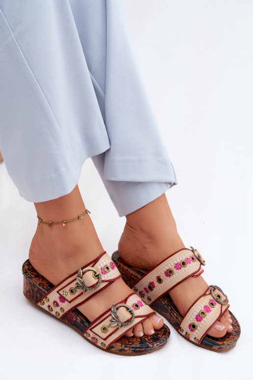 Leather Patterned Women's Platform Sandals Maciejka K7406-04 Multicolor