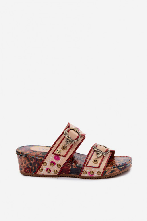 Leather patterned women's slippers with platform in various colors