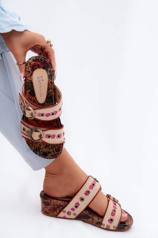 Leather patterned women's slippers with platform in various colors