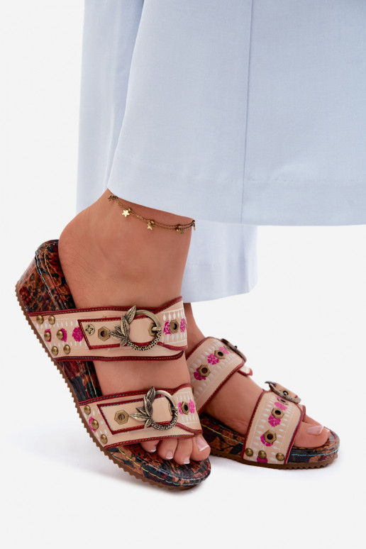 Leather Patterned Women's Platform Sandals Maciejka K7406-04 Multicolor