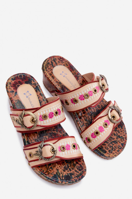 Leather Patterned Women's Platform Sandals Maciejka K7406-04 Multicolor