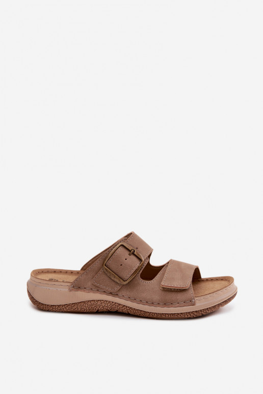 Women's Slippers With Buckle And Velcro INBLU LL000006 Light Brown