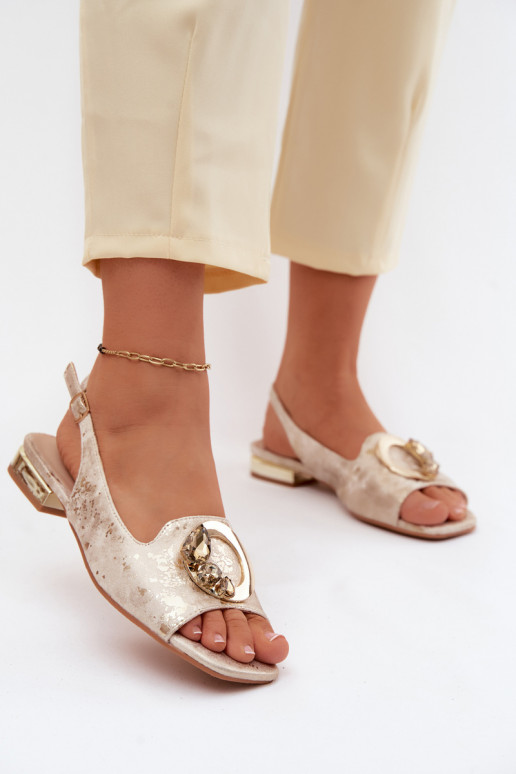 Women's Flat Sandals With Embellishment S.Barski KV61-6024 Gold