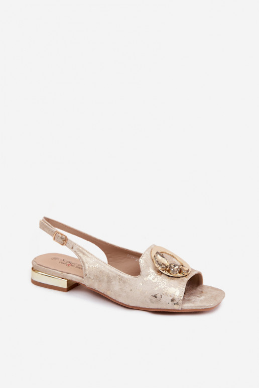 Women's Flat Sandals With Embellishment S.Barski KV61-6024 Gold