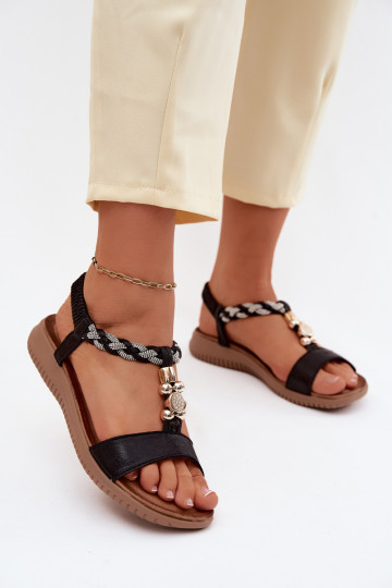 Women's Flat Black Sandals S.Barski KV61-6051 2