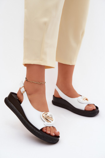 Leather Platform Sandals With Embellishment S.Barski KV61-6047 White 2