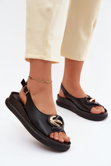 Leather Platform Sandals With Embellishment S.Barski KV61-6047 Black 2