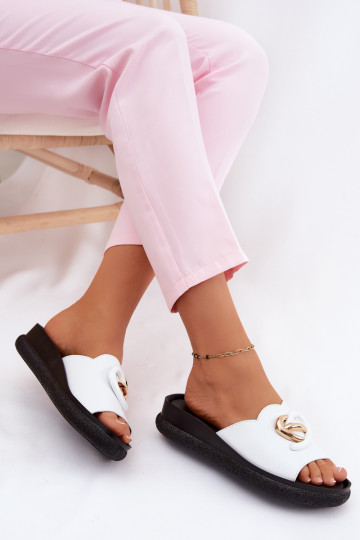 Leather Slides With Decorative Detail S.Barski KV61-6046 White