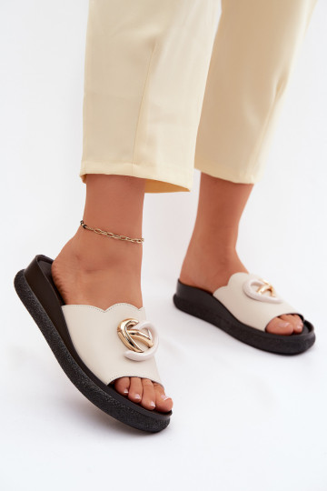 Leather Slides With Decorative Detail S.Barski KV61-6046 Beige 2