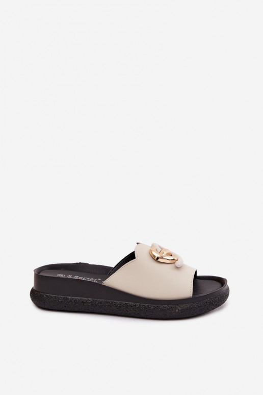 Leather Slides With Decorative Detail S.Barski KV61-6046 Beige