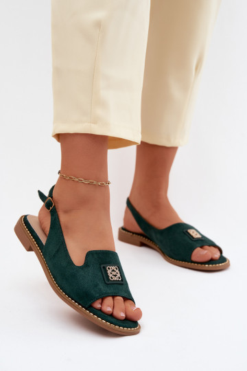 Women's Flat Heel Sandals With Decorative Detail S.Barski KV61-6015 Green 2