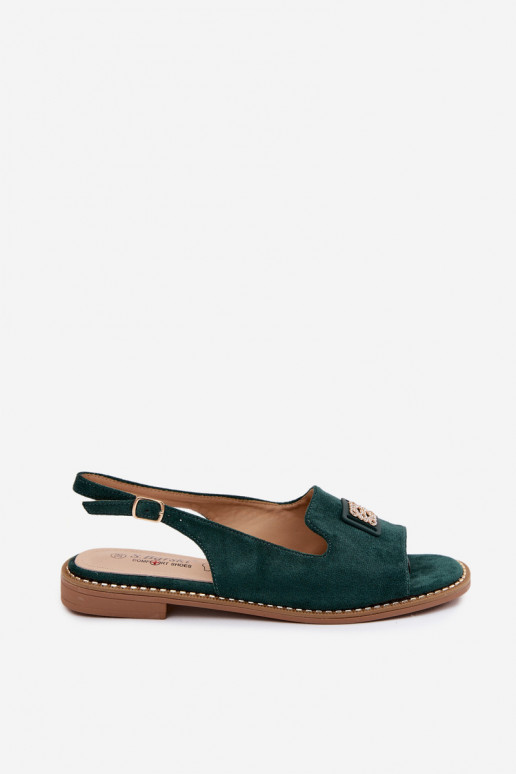 Women's Flat Heel Sandals With Decorative Detail S.Barski KV61-6015 Green