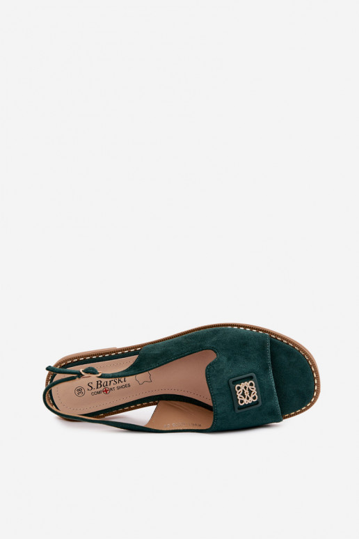 Women's sandals with wide heels and decorative details S.Barski KV61-6015 green color