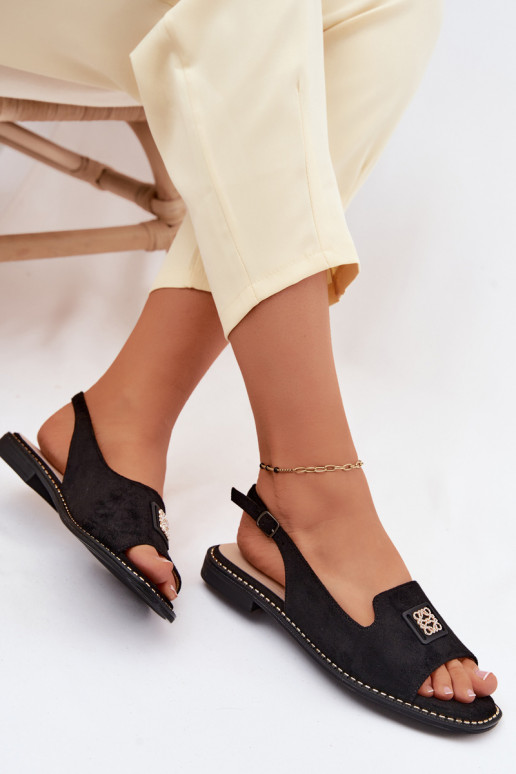 Women's sandals with wide heels and decorative details S.Barski KV61-6015 black color