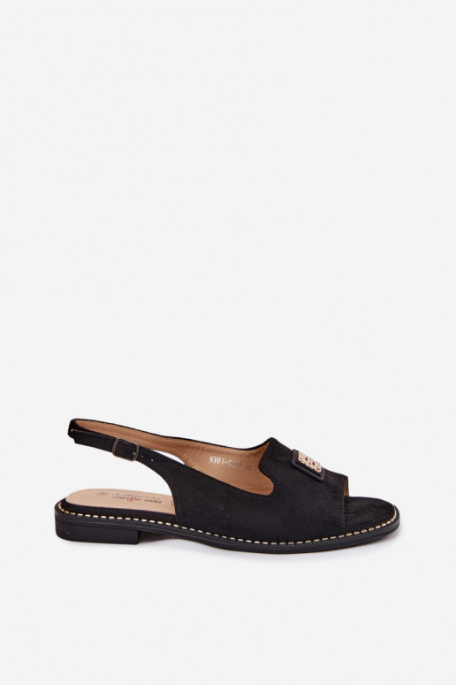 Women's sandals with wide heels and decorative details S.Barski KV61-6015 black color
