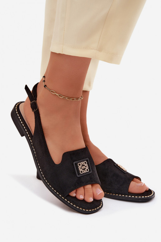 Women's Flat-heeled Sandals With Decorative Detail S.Barski KV61-6015 Black