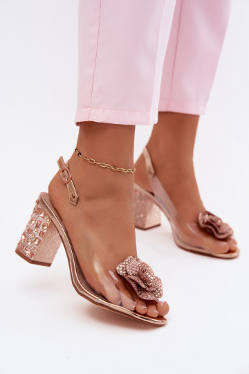 Transparent Block Heel Sandals With Crystals D&A MR61-9013 Pink Gold 2