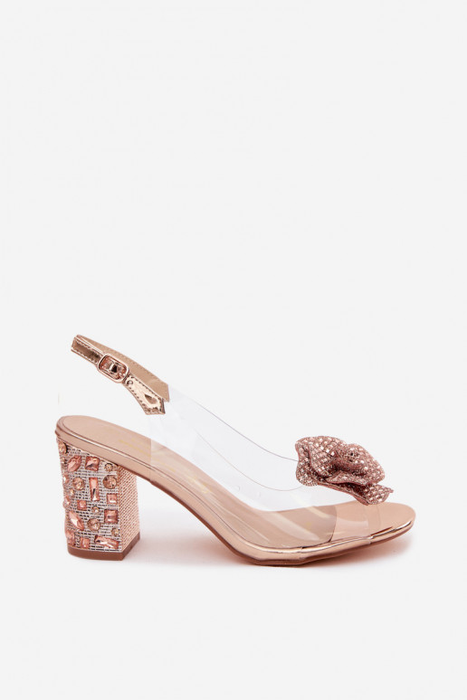 Transparent sandals with heels and sparkling stones D&A MR61-9013 rose gold color