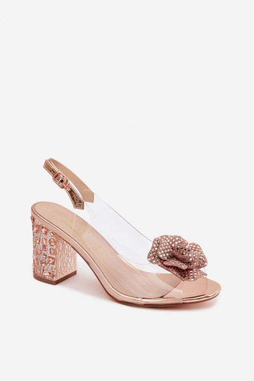 Transparent Block Heel Sandals With Crystals D&A MR61-9013 Pink Gold