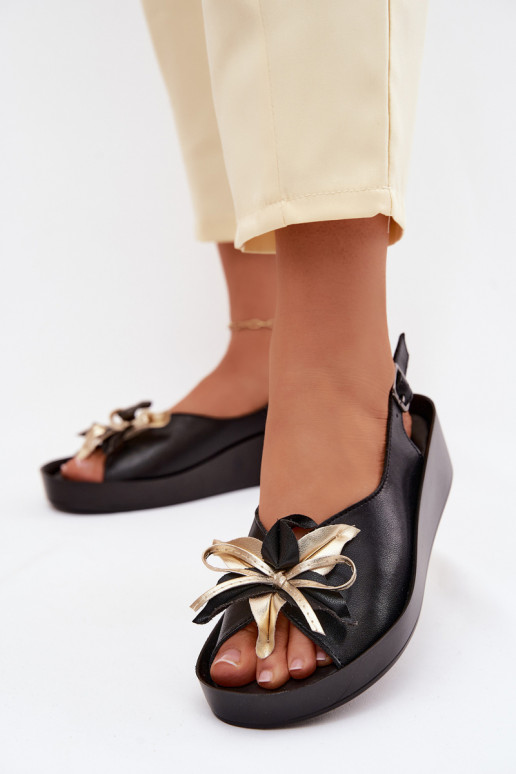 Leather Women's Sandals With Embellishment S.Barski KV61-6045 Black