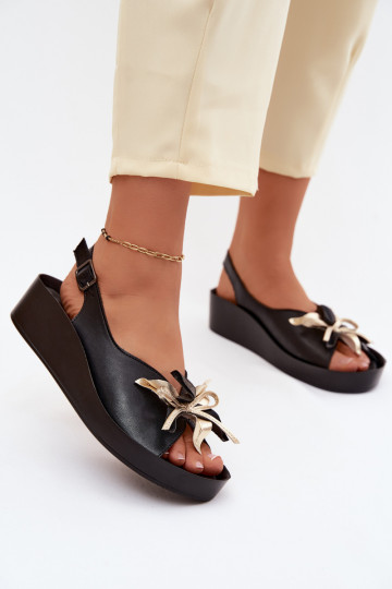 Leather Women's Sandals With Embellishment S.Barski KV61-6045 Black 2