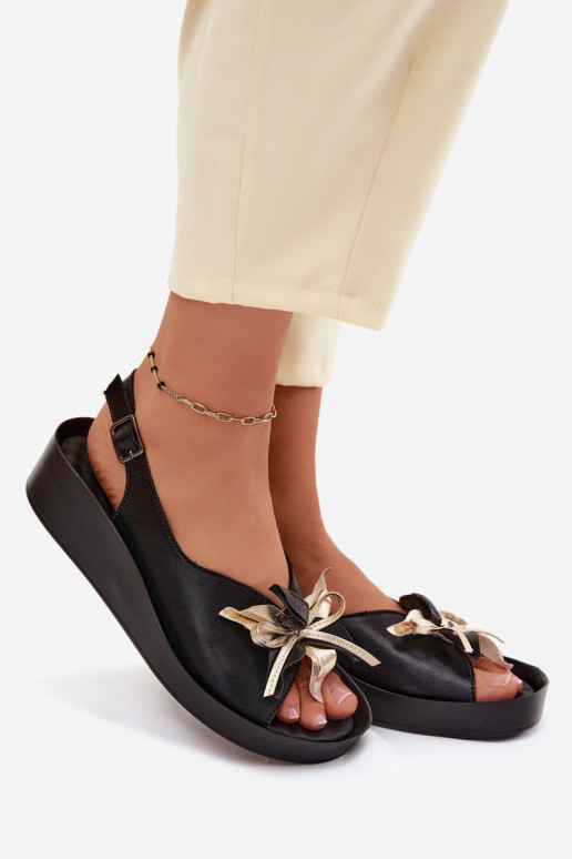 Leather Women's Sandals With Embellishment S.Barski KV61-6045 Black