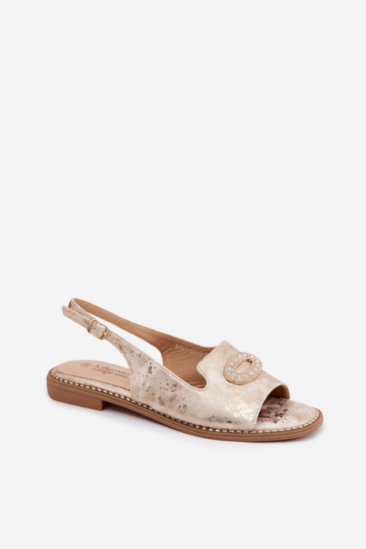 Women's Flat Sandals With Embellishment S.Barski KV61-6040 Gold