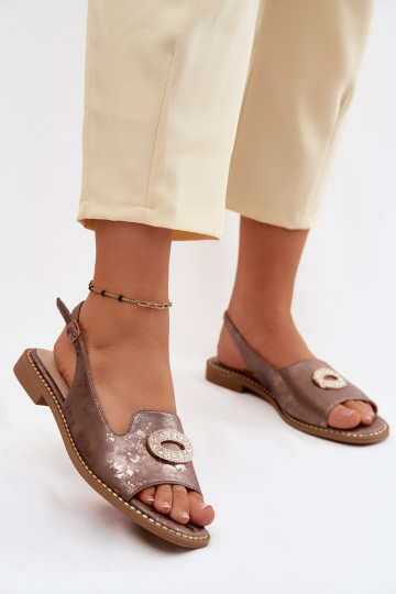 Women's Flat Sandals With Decoration S.Barski KV61-6040 Brown 2