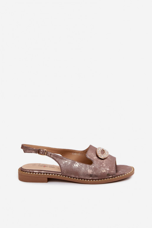 Women's Flat Sandals With Decoration S.Barski KV61-6040 Brown