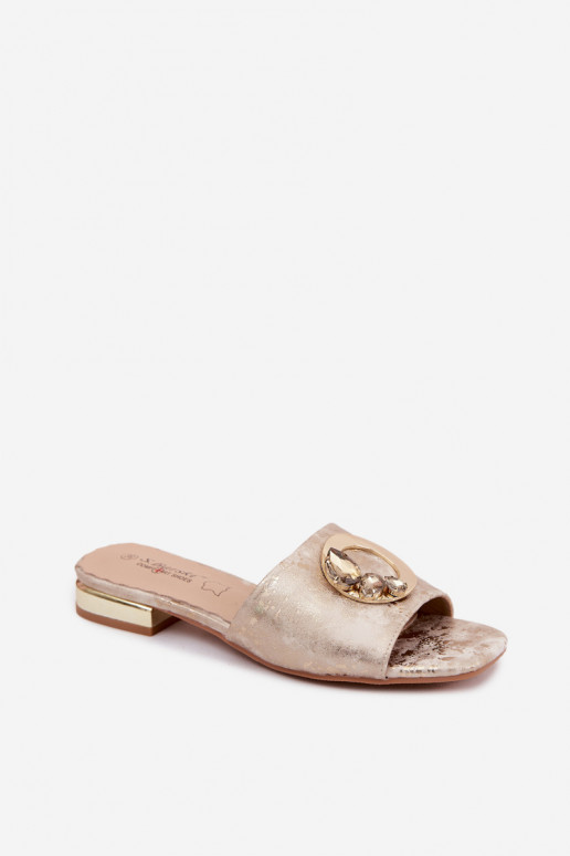 Women's Flat Heeled Slippers With Decoration KV61-6025 Gold