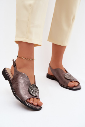 Women's Flat Heeled Sandals With Decoration S.Barski KV61-6035 Graphite 2