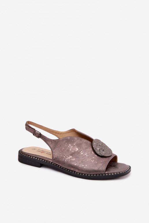 Sandały Damskie Na Płaskim ObcasiewithOzdobą S.Barski KV61-6035 Grafitowe