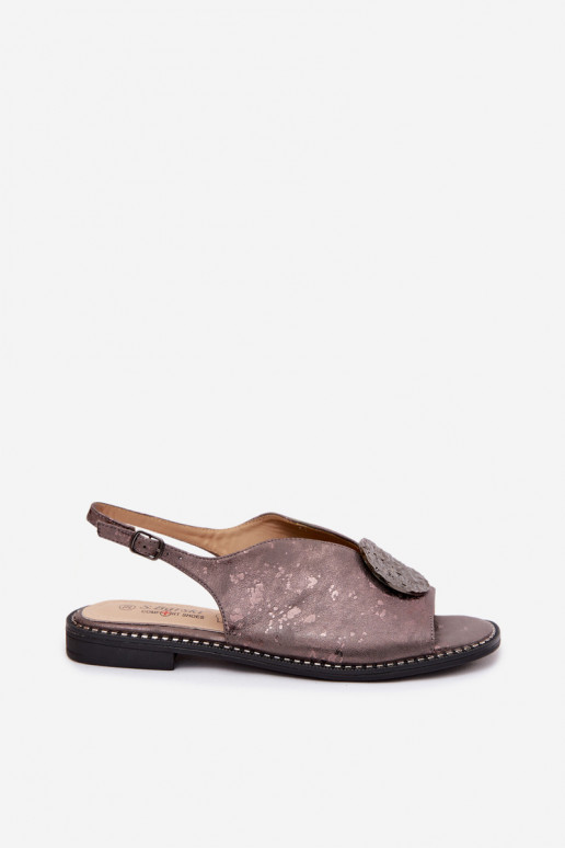 Women's Flat Heeled Sandals With Decoration S.Barski KV61-6035 Graphite