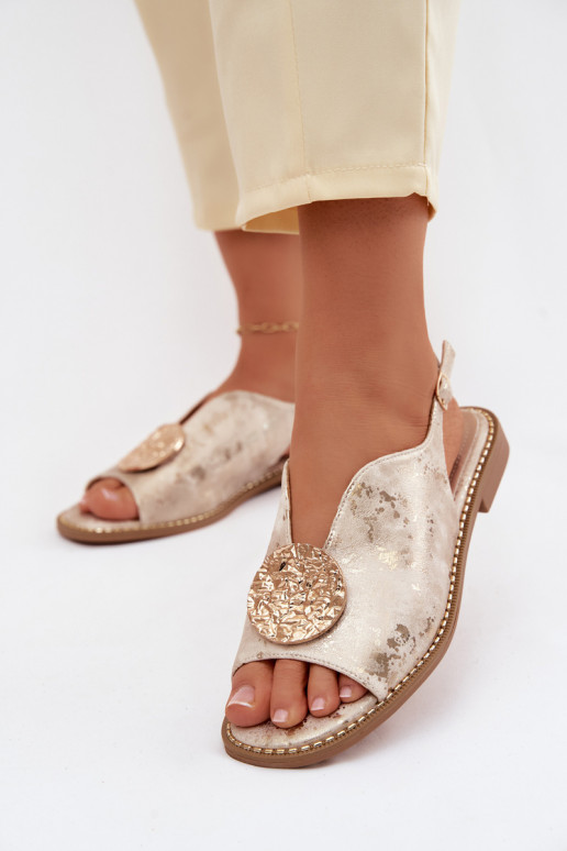 Women's Flat Heel Sandals With Embellishment S.Barski KV61-6035 Gold