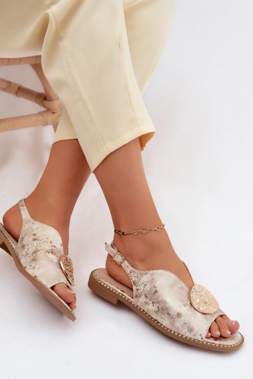 Women's Flat Heel Sandals With Embellishment S.Barski KV61-6035 Gold