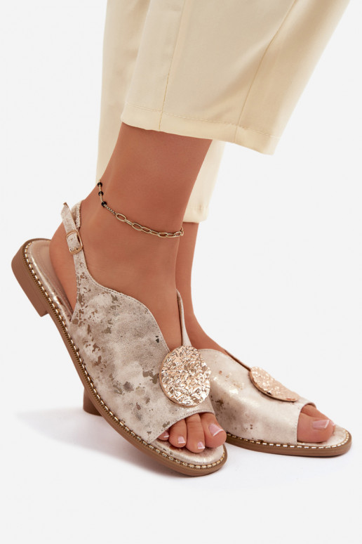 Women's sandals with wide heels and ornaments S.Barski KV61-6035 gold color