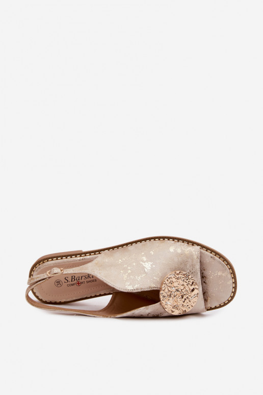 Women's sandals with wide heels and ornaments S.Barski KV61-6035 gold color