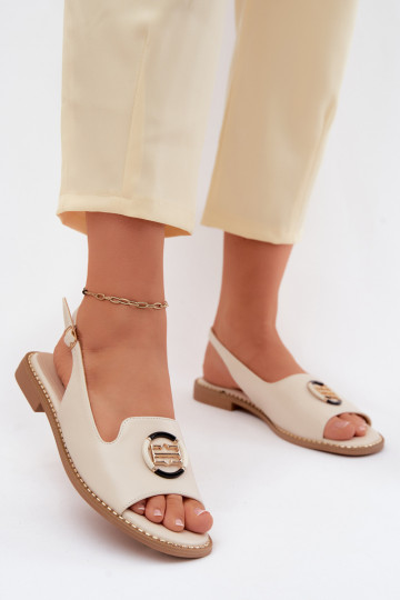 Women's sandals with wide heels and ornaments S.Barski KV61-6037 cream color 2