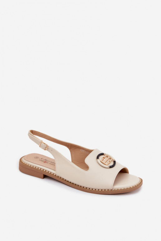 Women's sandals with wide heels and ornaments S.Barski KV61-6037 cream color